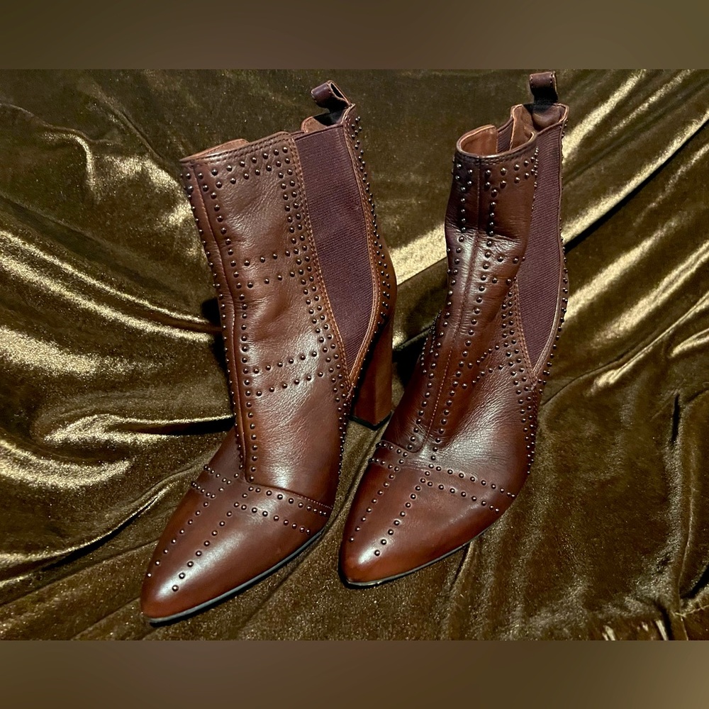 Vince Camuto Leather Studded High Heel Booties, Like New